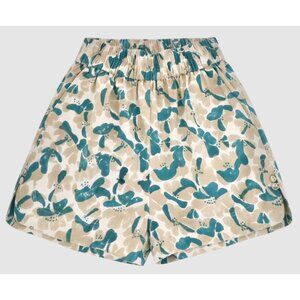 MIRTH Resort Printed Linen Track Shorts in Plumeria Floral Size XS